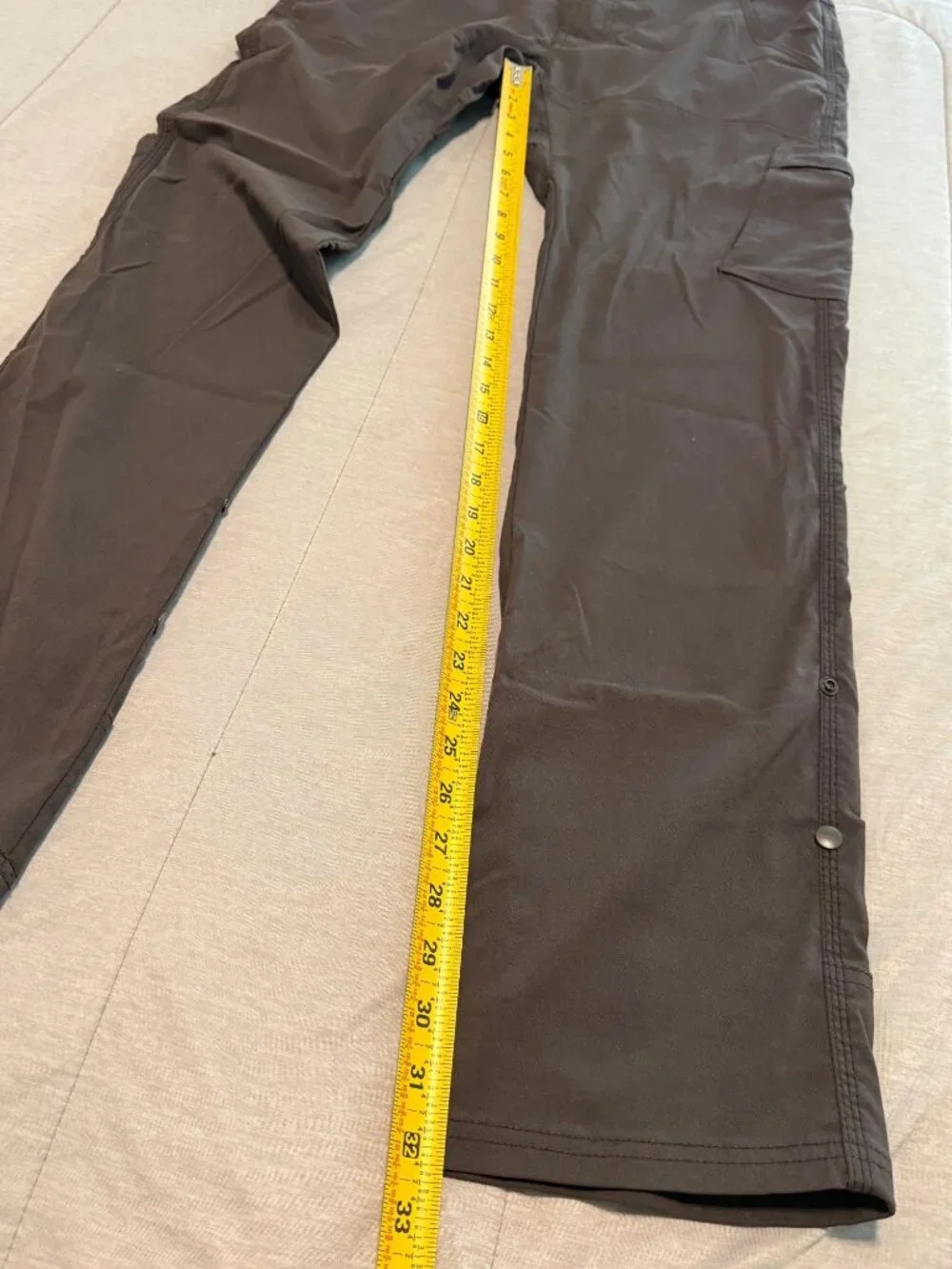 PrAna Breathe Men's Straight Fit Brown Nylon-Blend Convertible Cargo Pants 33X34